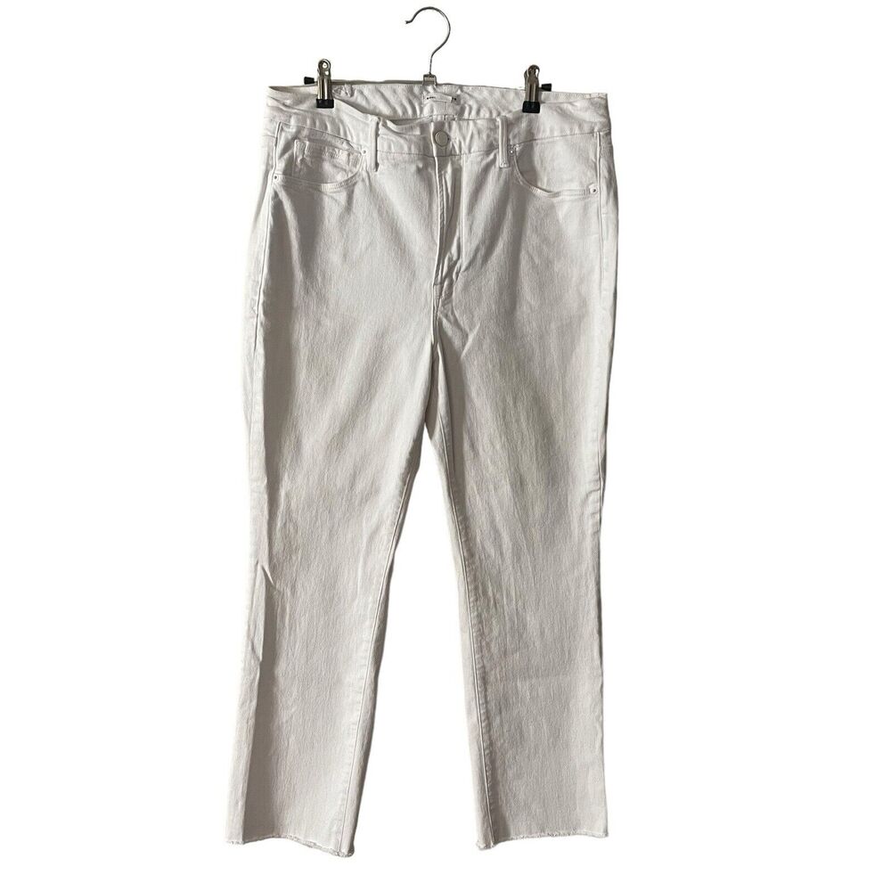 Good American 15 Straight Leg Jeans White Denim Raw Hem High Rise FLAWED